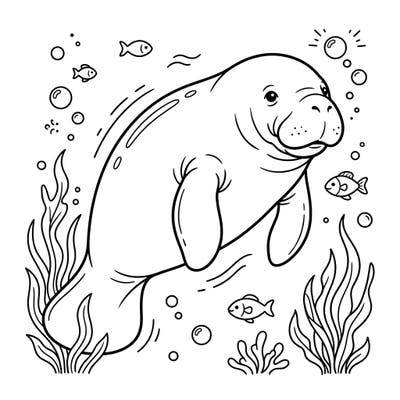 Bring the serene beauty of the ocean to life with our West Indian Manatee coloring page. This delightful illustration features the gentle sea cow in its natural habitat, ready for your creative touch.