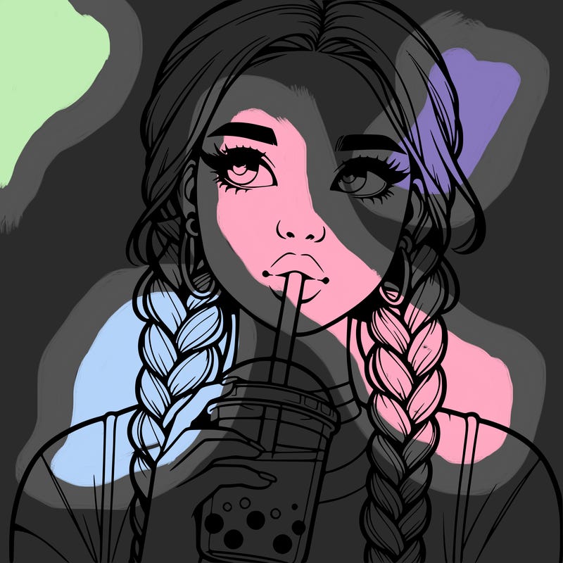 realistic girl with braided hair drinking boba