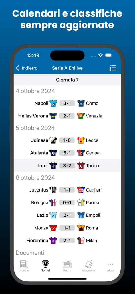 L'Interista - L'Interista app screenshot showing Serie A match results and soccer scores for Inter Milan