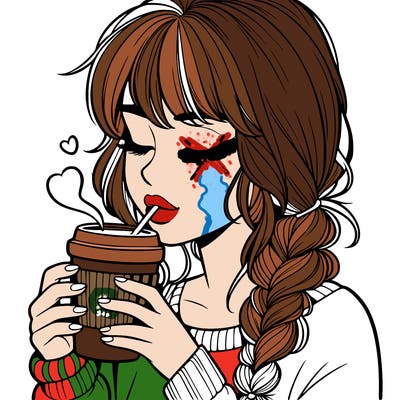 realistic girl drinking coffee