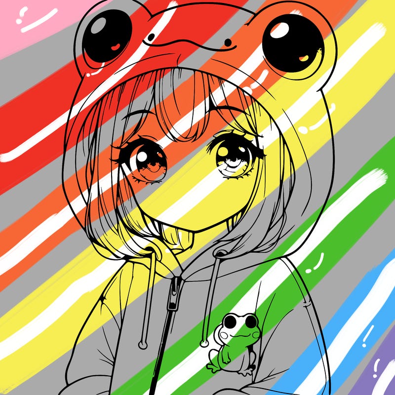 cute realistic girl in a froggy hoodie
