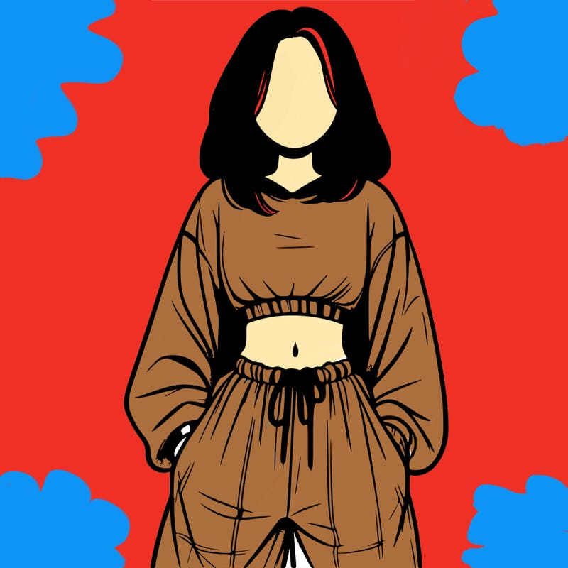 realistic girl faceless with baggy pants and a crop top