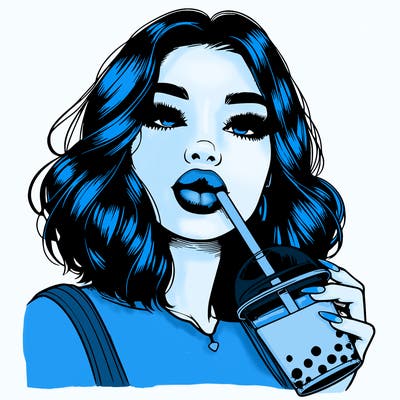 realistic girl with glossy lips holding boba