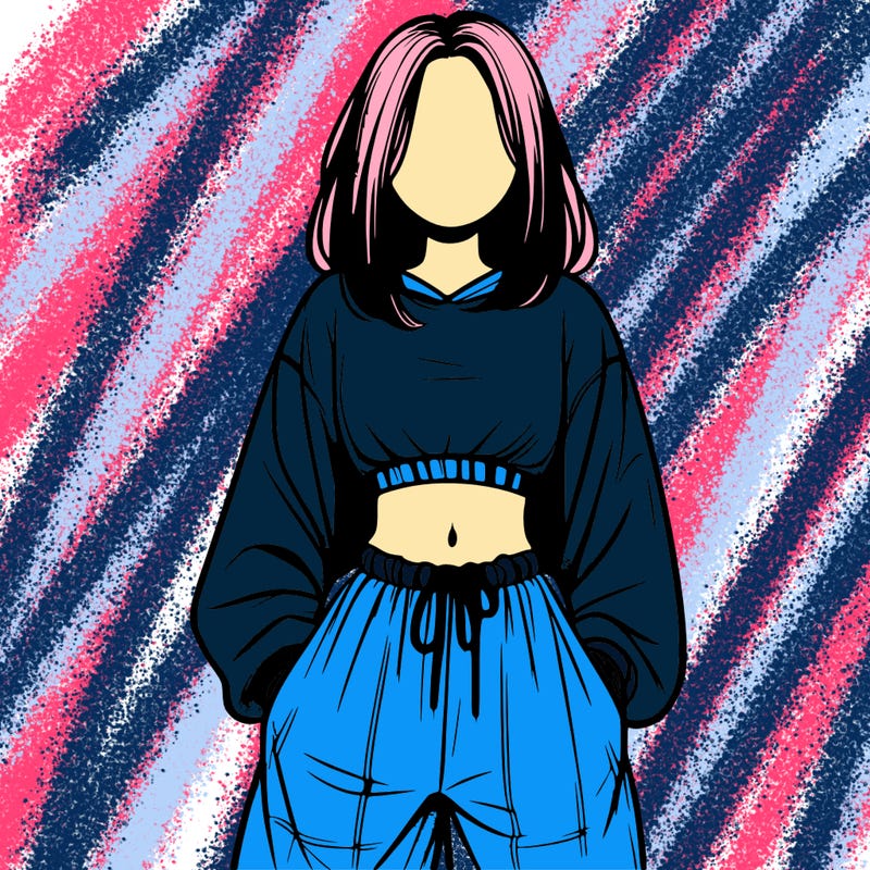 realistic girl faceless with baggy pants and a crop top