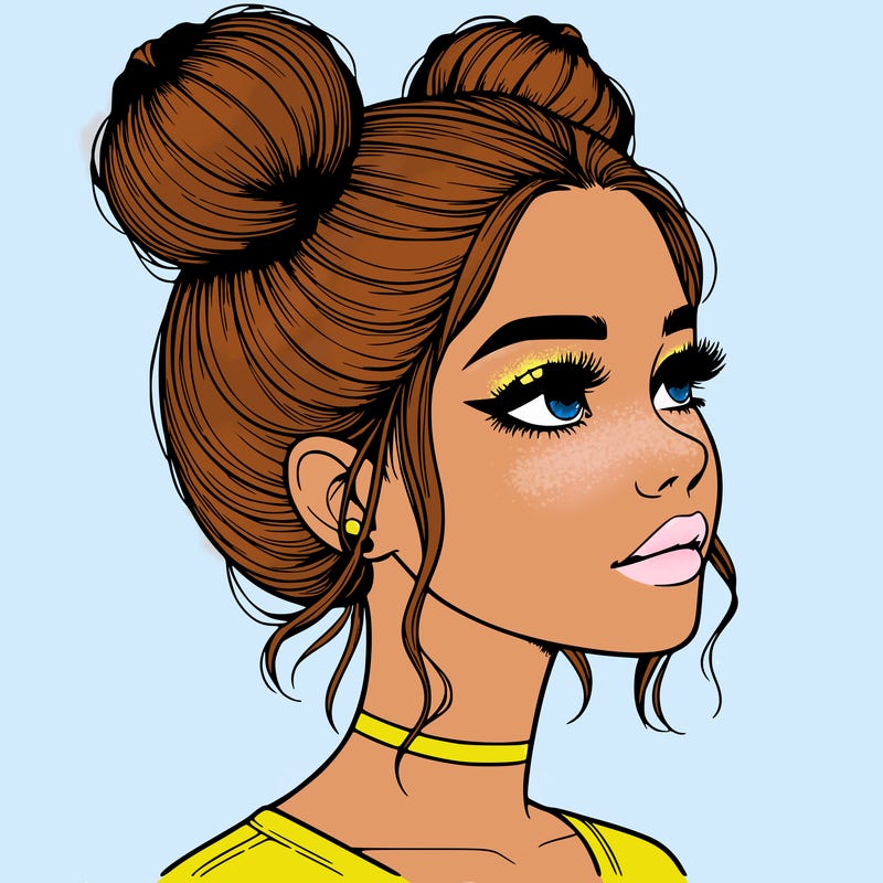 realistic girl with buns on the top of her head