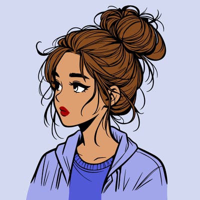 realistic teenage girl with a messy bun