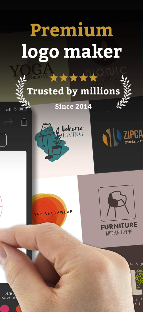 Logo Maker App-Oberfläche mit professionellen Markenidentitätsvorlagen für Unternehmer