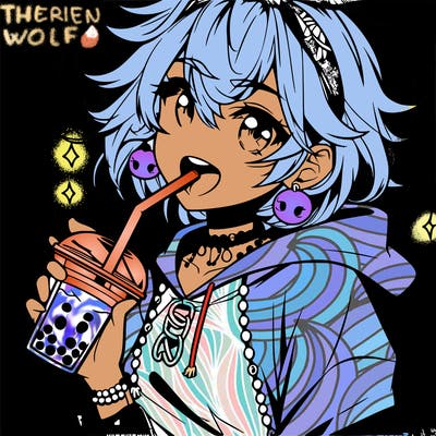 hot baddie anime girl drinking boba and biting the straw