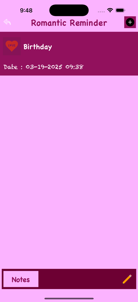 Romantic Quotes Latest Status - App interface for Romantic Reminder showing a birthday notification screen