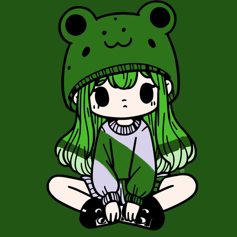 a girl wearing a frog hat and some frog socks