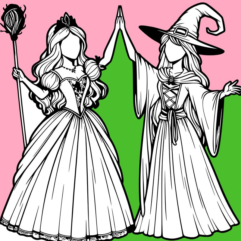 detailed realistic split of a princess and a witch