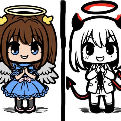 manga drawing of angel and a devil