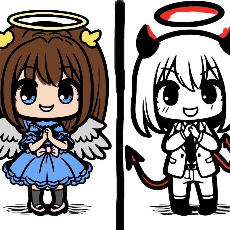 manga drawing of angel and a devil