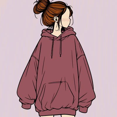 realistic girl with a oversized sweatshirt on and a bun