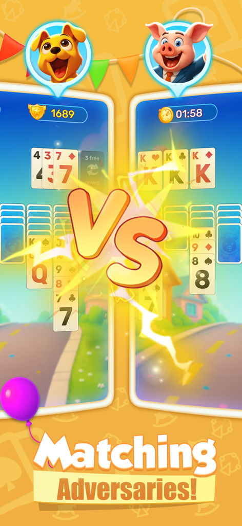 Solitaire Bounty:Win Real Cash - A competitive versus mode screen in Solitaire Bounty showing two players matching in a solitaire card game