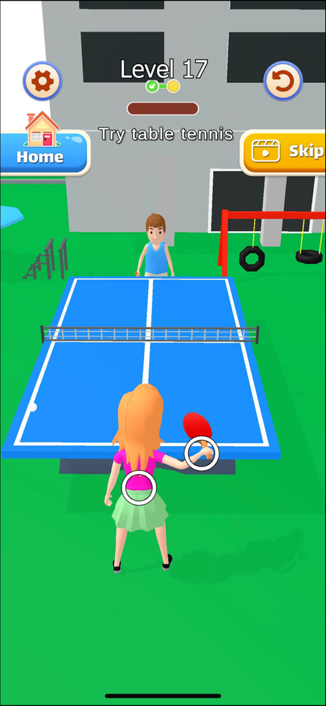 Move It: Pose Challenge - Un personaggio viene messo in posa per giocare a ping pong nel gioco mobile Move It Pose Challenge.