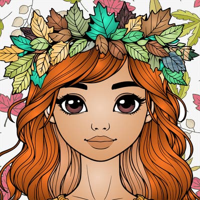 realistic girl with fall leaf crown