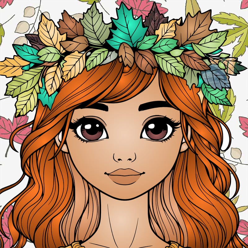 realistic girl with fall leaf crown