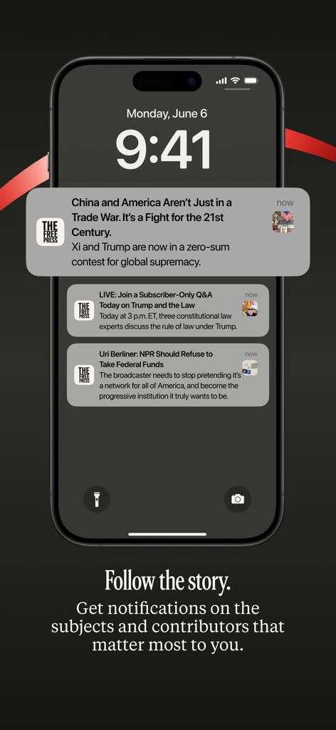 The Free Press - The Free Press 뉴스 앱에서 푸시 알림을 보여주는 iPhone 잠금 화면