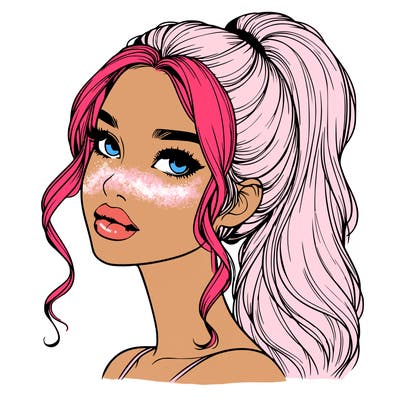 realistic girl with a ponytail on her hair and lips