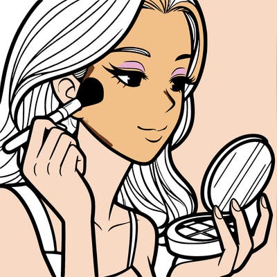 little girl putting on makeup