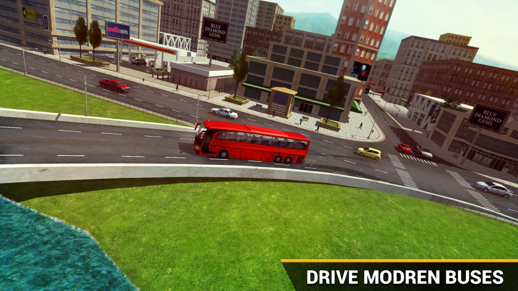 Bus Driver 2019 - Un autobús urbano rojo conduciendo por una calle urbana en 3D en Bus Driver 2019.