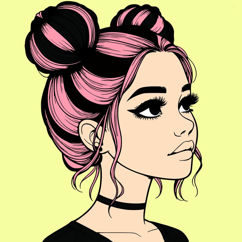 realistic girl with buns on the top of her head