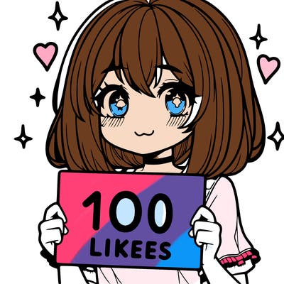 anima girl holding a 100 likes sign in her hand
