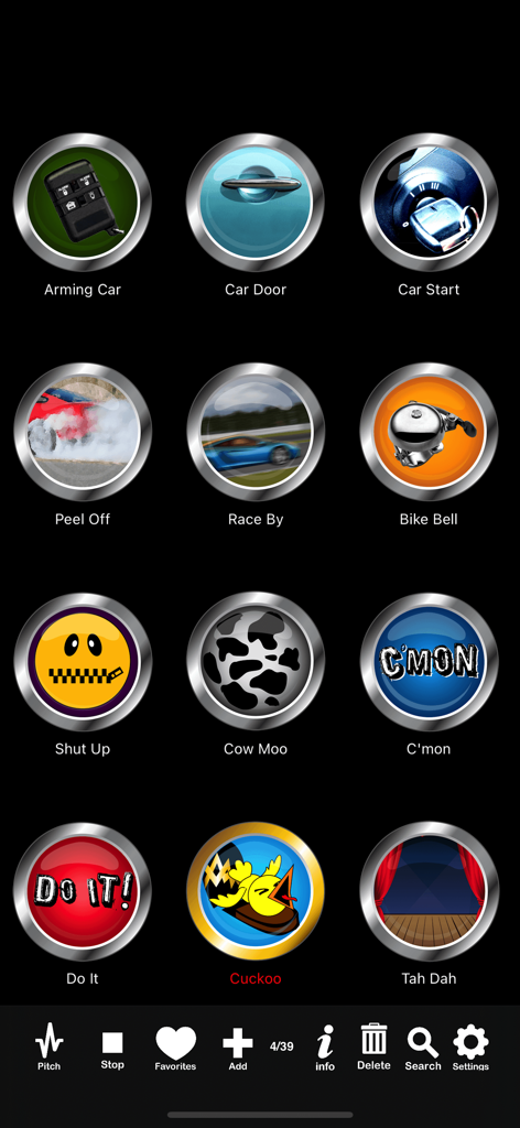 100's of Buttons & Sounds Lite - Interface of 100s of Buttons and Sounds Lite app showing a grid of sound effect buttons