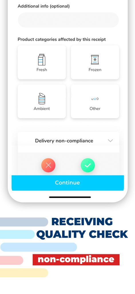 Interface de l'application traqfood pour les contrôles qualité à la réception et la conformité des livraisons