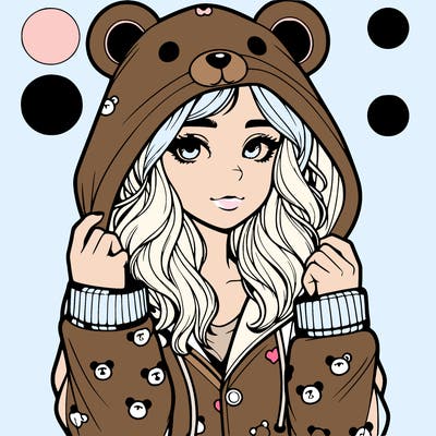 realistic girl in a animal pjs hoodie