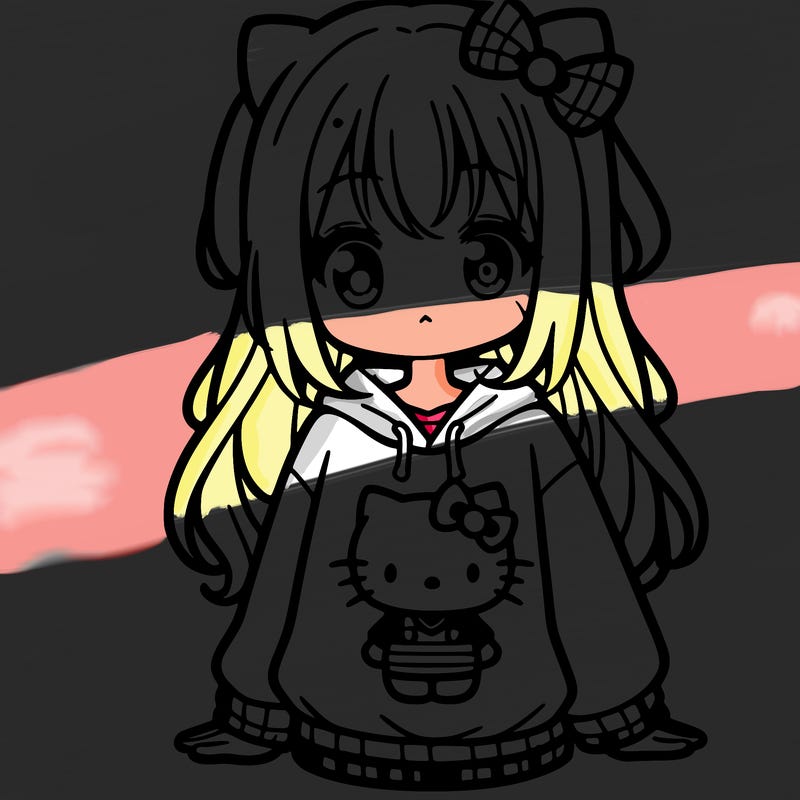 cute anime girl wearing a kuromi from hello kitty sweatshirt