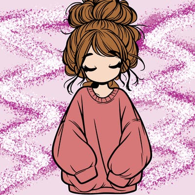 girl with baggy sweatshirt and messy bun