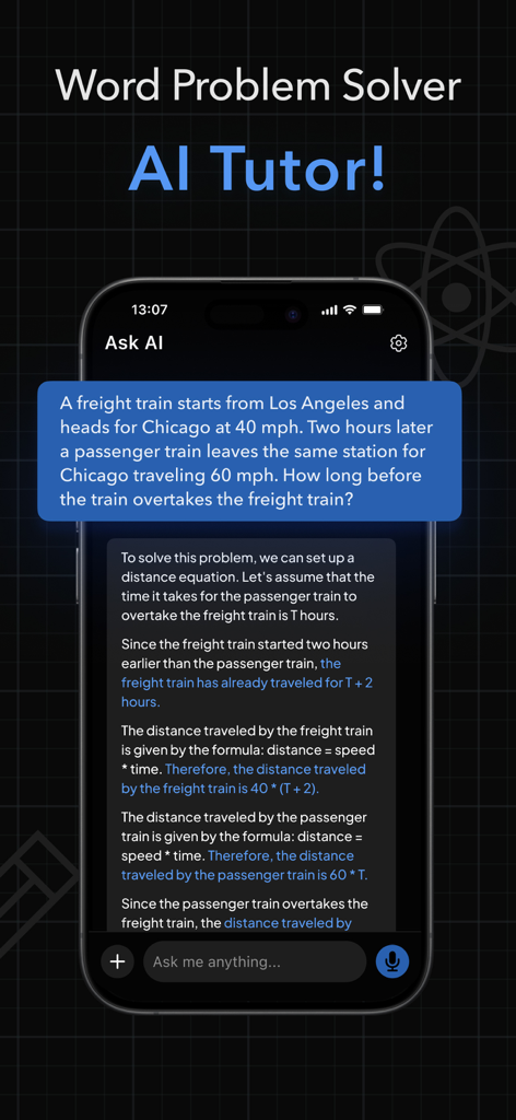 AI Tutor: Homework Helper - Captura de tela do aplicativo Tutor de IA fornecendo uma solução algébrica passo a passo para um problema de matemática em texto