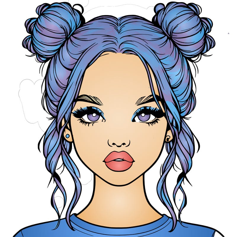 realistic girl with two buns in hair and lips