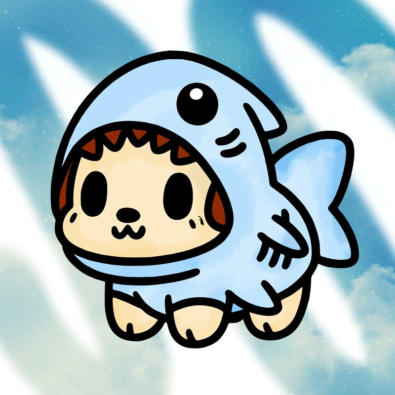 cute dog wearing a shark costume