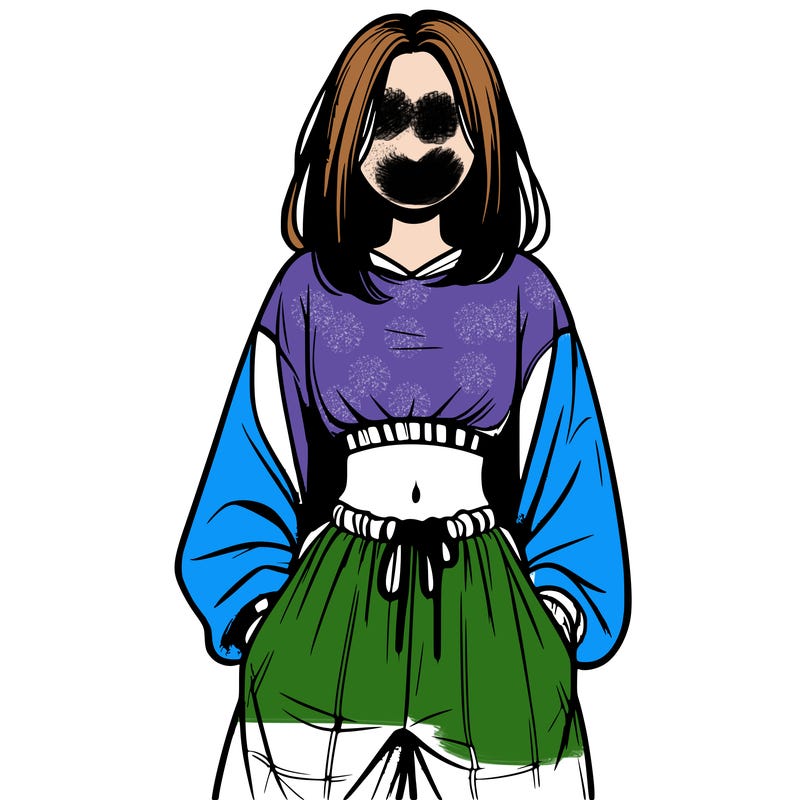 realistic girl faceless with baggy pants and a crop top