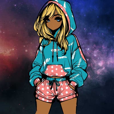 realistic girl in shorts and hoodie