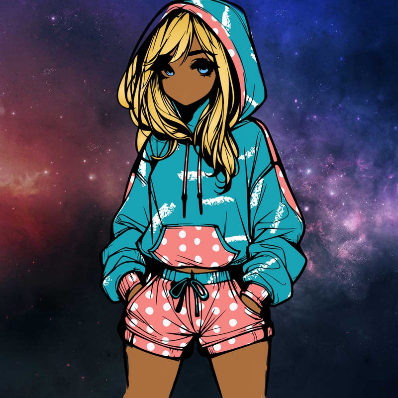 realistic girl in shorts and hoodie