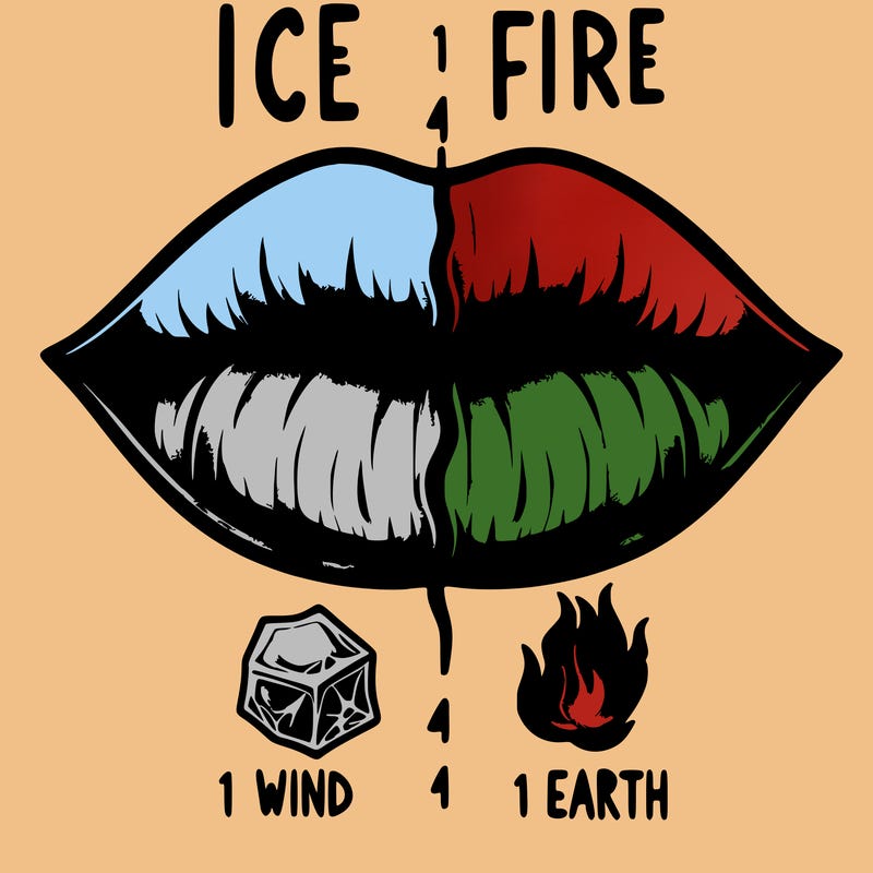 realistic lip split in fourth . 1 fourth ice 1 fire 1wind 1 earth