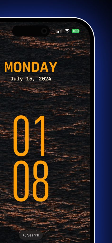 Blank Widget Transparent Space - iPhone home screen with aesthetic orange digital clock widget and date