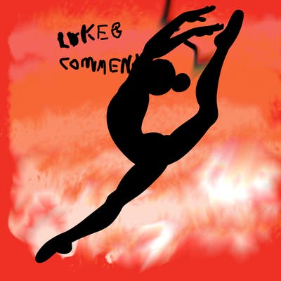 gymnast doing a leap in a leotard with a bent back leg