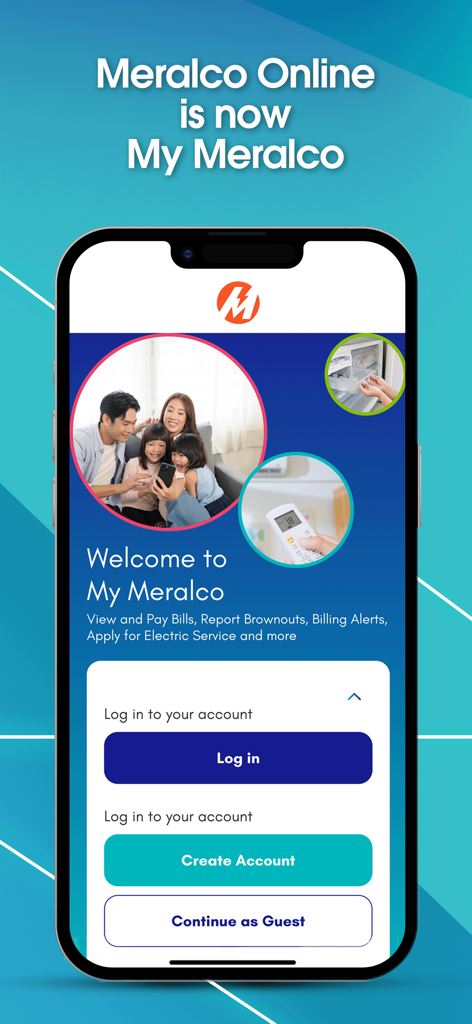 My Meralco - My Meralco app welcome screen with login and registration buttons