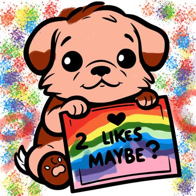 a puppy holding a sign that says 2 likes maybe?