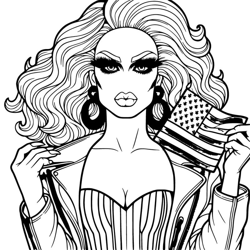 a drag queen with clothes with an american flag realistic