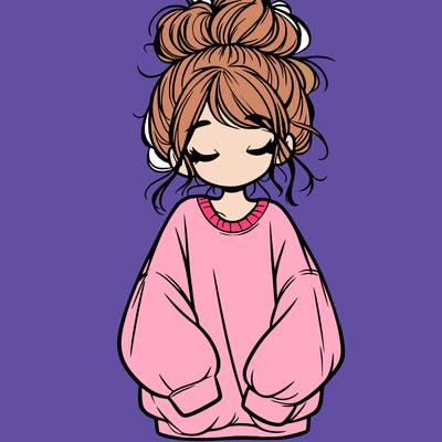 girl with baggy sweatshirt and messy bun