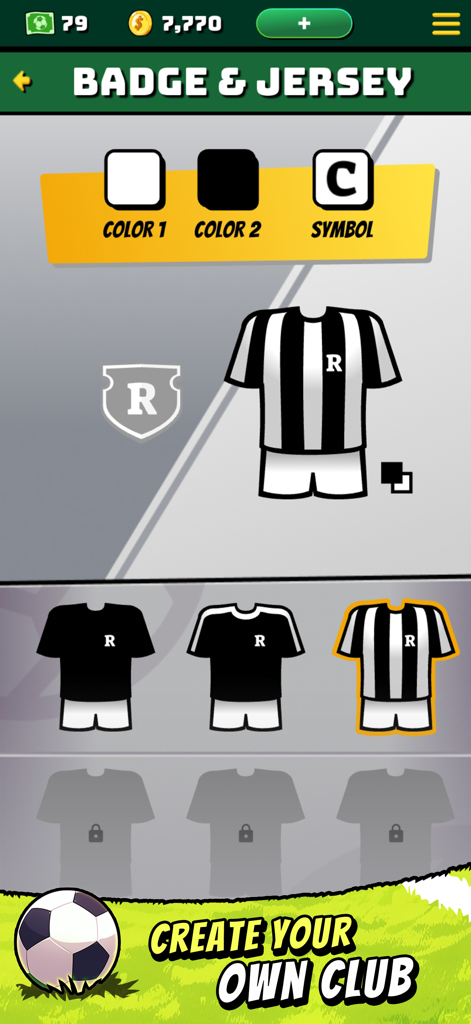 Fire Up Football Manager - Badge and jersey customization screen in Fire Up Football Manager to create your own club