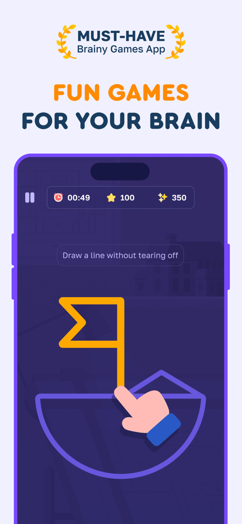 Screenshot der Brainy Train App, der ein Logik-Puzzlespiel für kognitives Training zeigt