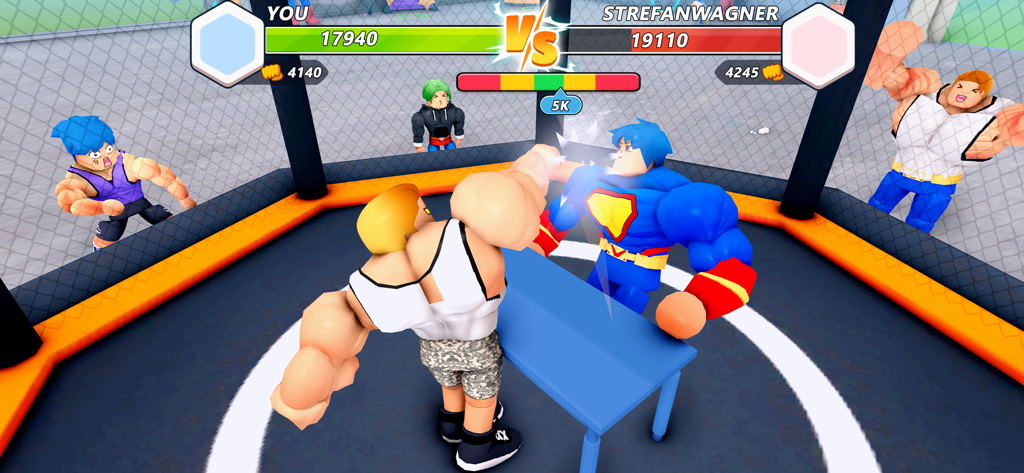Gym King Pro Idle Clicker Game - Muscular characters competing in a slap match challenge inside a boxing ring