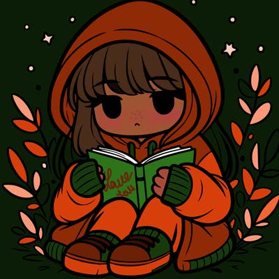 girl in oversized hoodie reading a book